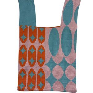 Wrist Tote Bag - 100% Polyester- Geometric - Pink, Blue & Orange - NWT